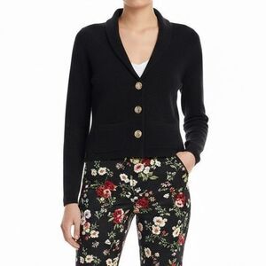 Aqua Cashmere Novelty Button Black Blazer Cardigan Jacket Women Small Sweater